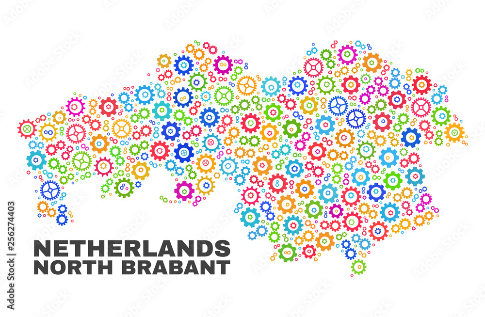 Mosaic technical North Brabant Province map isolated on a white background. Vector geographic abstraction in different colors. Mosaic technical North Brabant Province map isolated on a white background. Vector geographic abstraction in different colors.