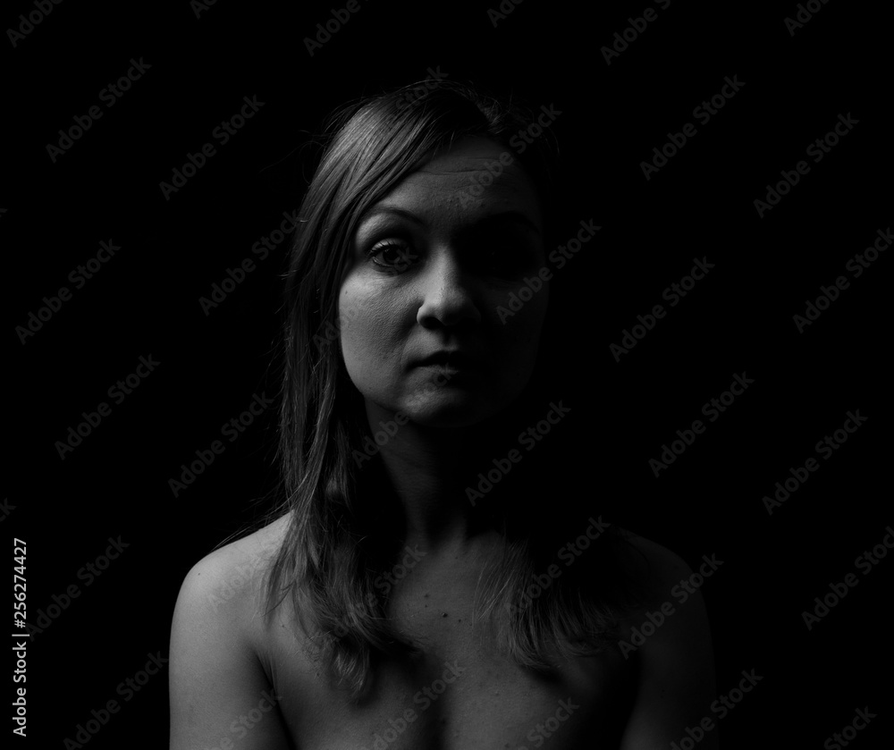 Young Woman Showing Expresion Black & White Isolated