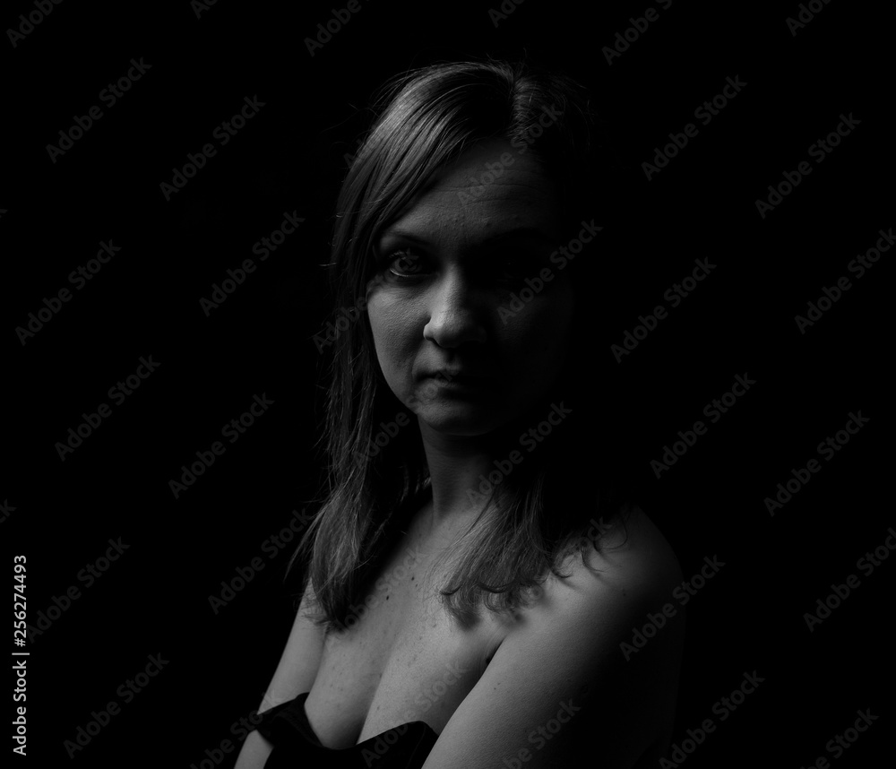 Young Woman Showing Expresion Black & White Isolated