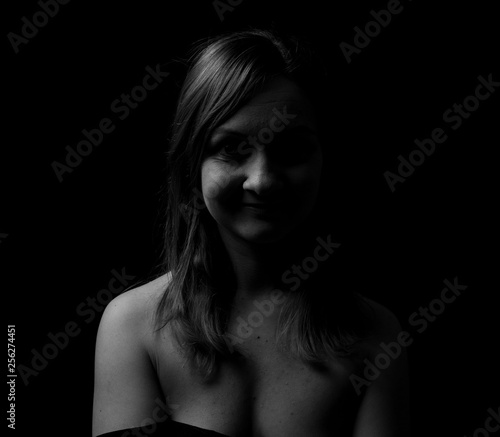 Young Woman Showing Expresion Black & White Isolated