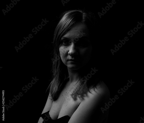 Young Woman Showing Expresion Black   White Isolated