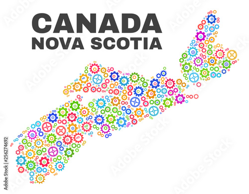 Mosaic technical Nova Scotia Province map isolated on a white background. Vector geographic abstraction in different colors.