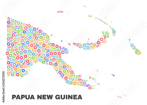 Mosaic technical Papua New Guinea map isolated on a white background. Vector geographic abstraction in different colors.