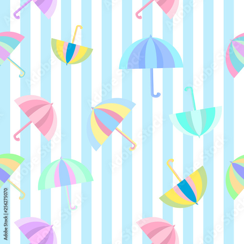Rainbow umbrellas  seamless colorful flat pattern background isolated © onanana