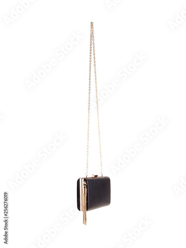 Small black leather female handbag Isolated on white background