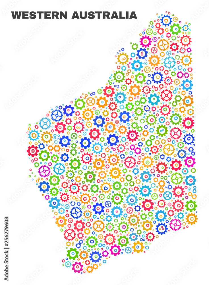 Fototapeta premium Mosaic technical Western Australia map isolated on a white background. Vector geographic abstraction in different colors.