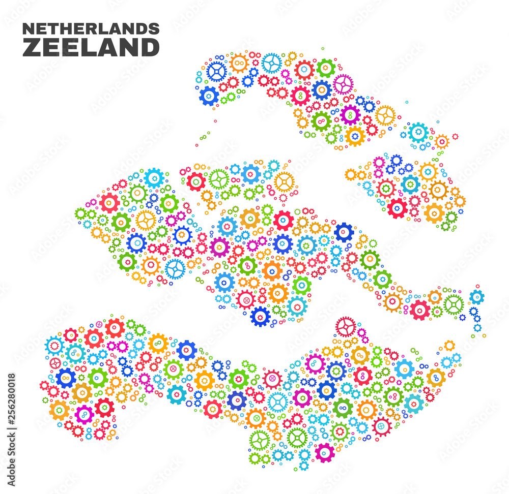 Mosaic technical Zeeland Province map isolated on a white background. Vector geographic abstraction in different colors.