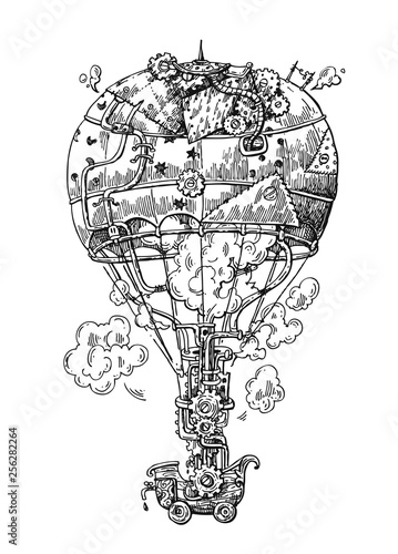 Hand drawn vector sketch illustration vintage aircraft.
