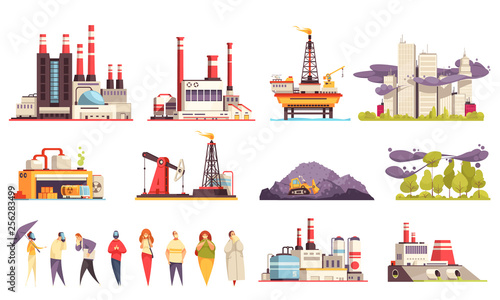 Industrial Buildings Cartoon Set