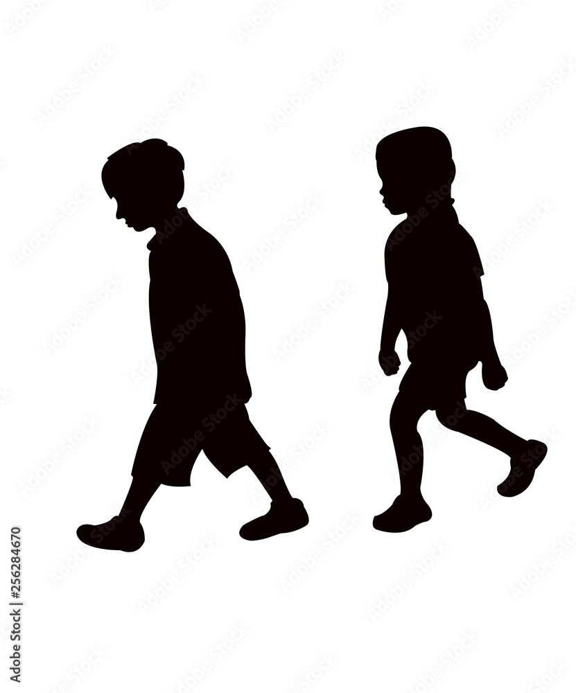 boy and girl walking silhouette vector