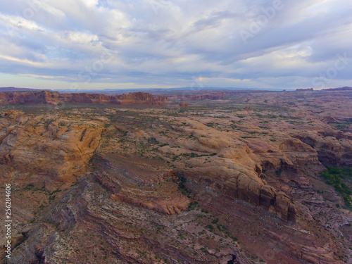 Mesa and canyon landscape aerial view near Arches National Park, Moab, Utah, USA.
