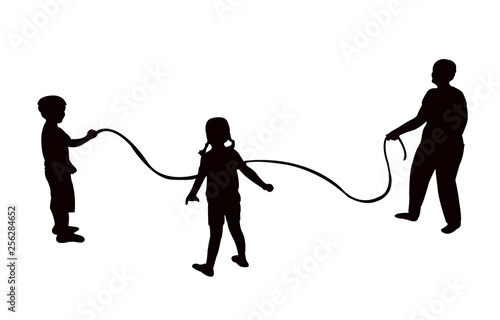 children jumping rope, silhouette vector