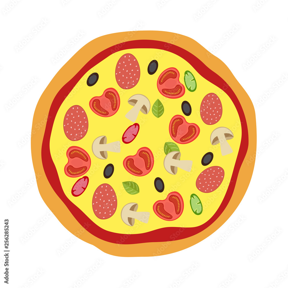 Pizza menu concept. Flat style food. Vector illustration. Pizza menu concept. Flat style food. Vector illustration.