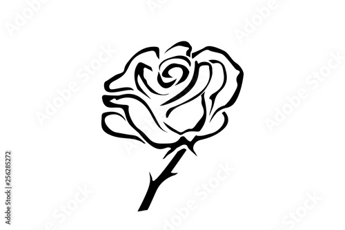 Hand drawn rose. Flowers rose, black and white vector outline icon. Flower logotype concept icon. Rose logo.