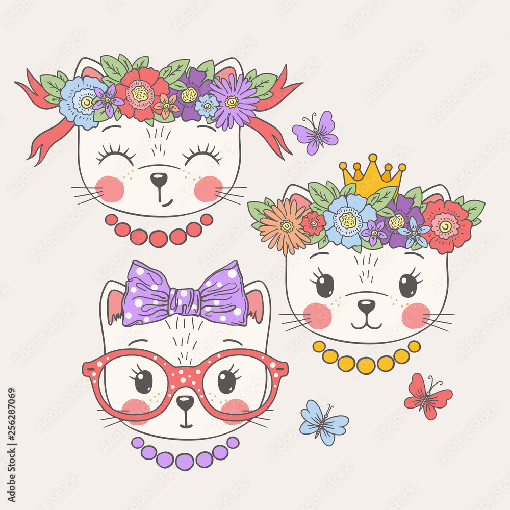 Cute cats. Sweet girls. Princess. Funny kitty face. Friends