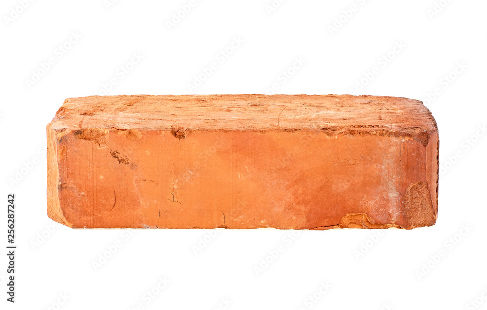 One red brick isolated on white background One red brick isolated on white background