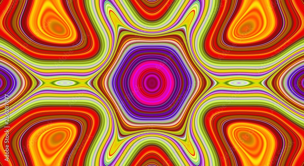 Psychedelic symmetry abstract pattern and hypnotic background,  bright.