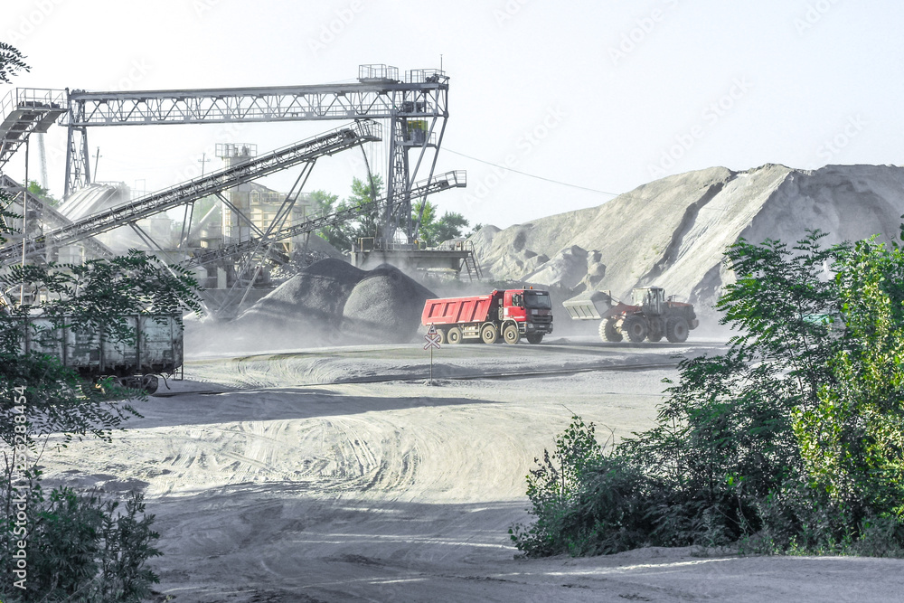 gravel extraction. Quarry for the extraction of natural minerals. Industry mining