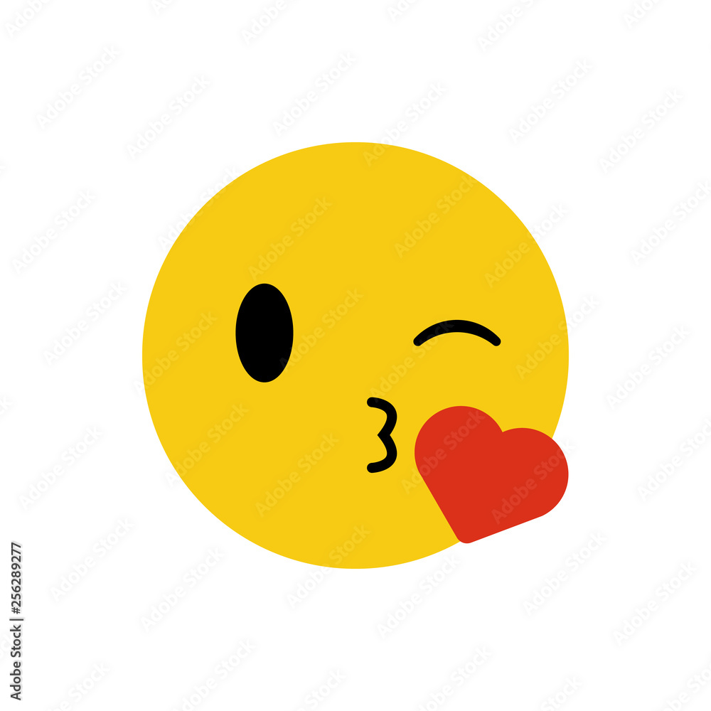 The isolated yellow smiley face with kissing mouth icon The isolated yellow smiley face with kissing mouth icon