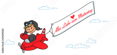 Kleiner Junge im Flugzeug wünscht alles Liebe zum Muttertag