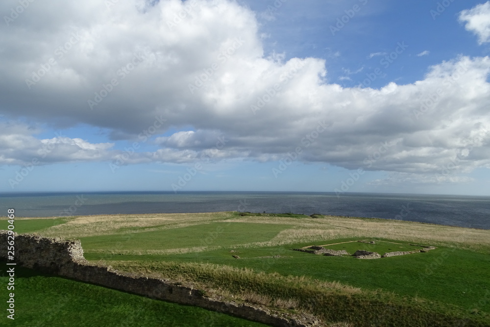 Cloudy skies over Scarborough Castle, North Yorkshire, England, UK