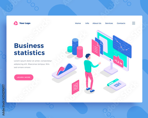 Business statistics concept, office man interact with screen.