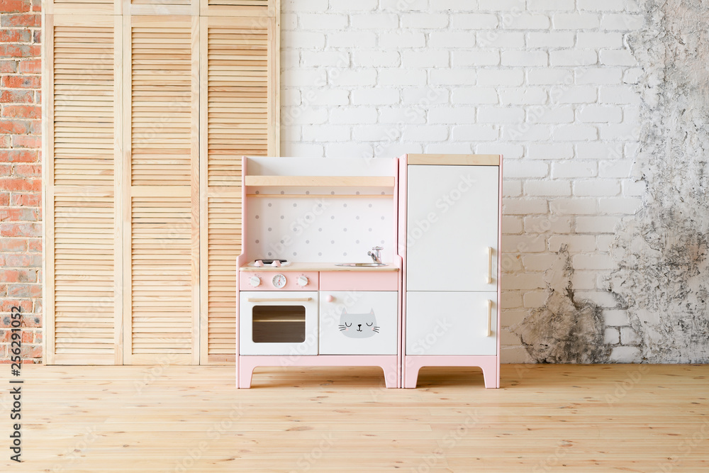 Pink and white sales wooden play kitchen