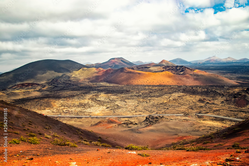 Volcanic red mounatins in national park Timanfaya