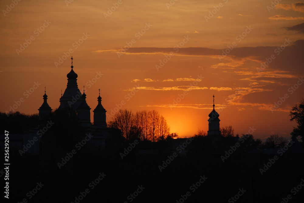 monastery at sunset