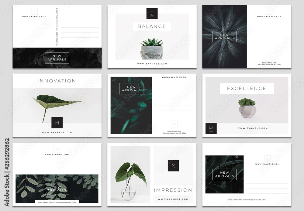 Business Postcard Layouts with Photo Placeholders Stock Template