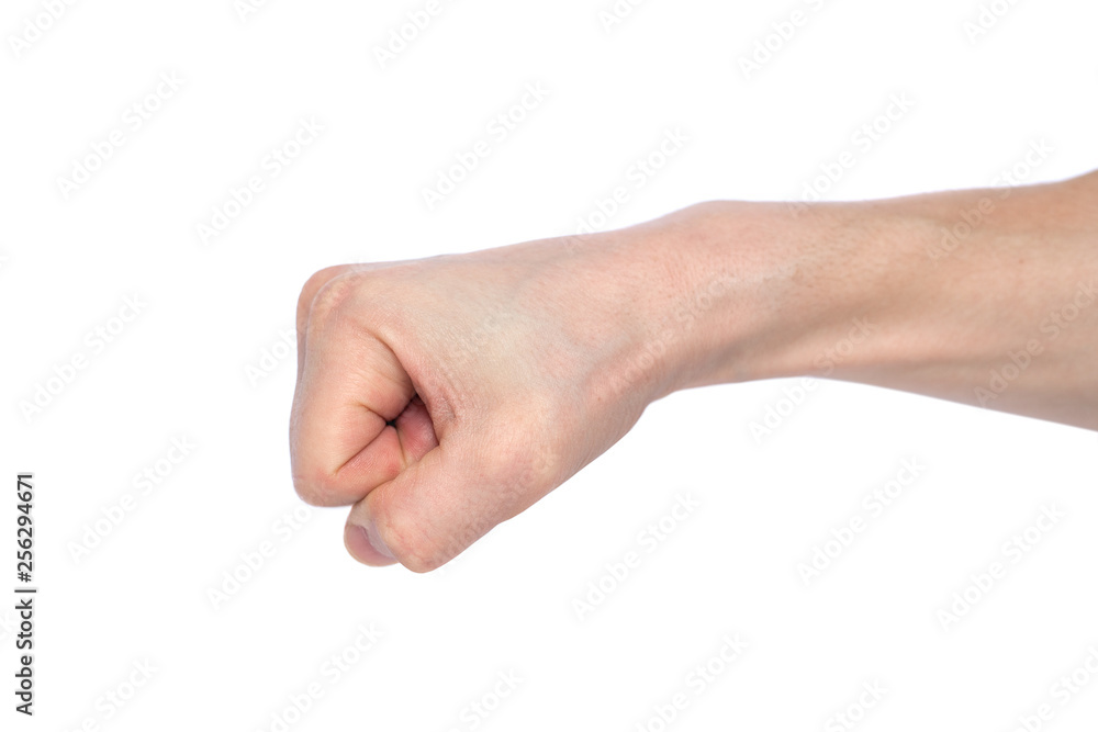 Male clenched fist, isolated on a white background Male clenched fist, isolated on a white background