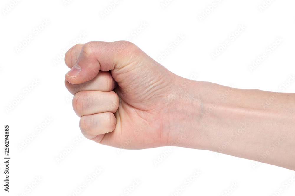 Male clenched fist, isolated on a white background Male clenched fist, isolated on a white background