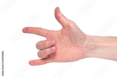 Man hand rocker on Isolated white background. A man's hand giving the Rock and Roll sign