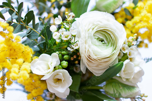 Fresh spring flowers bouquet close up. Selective focus