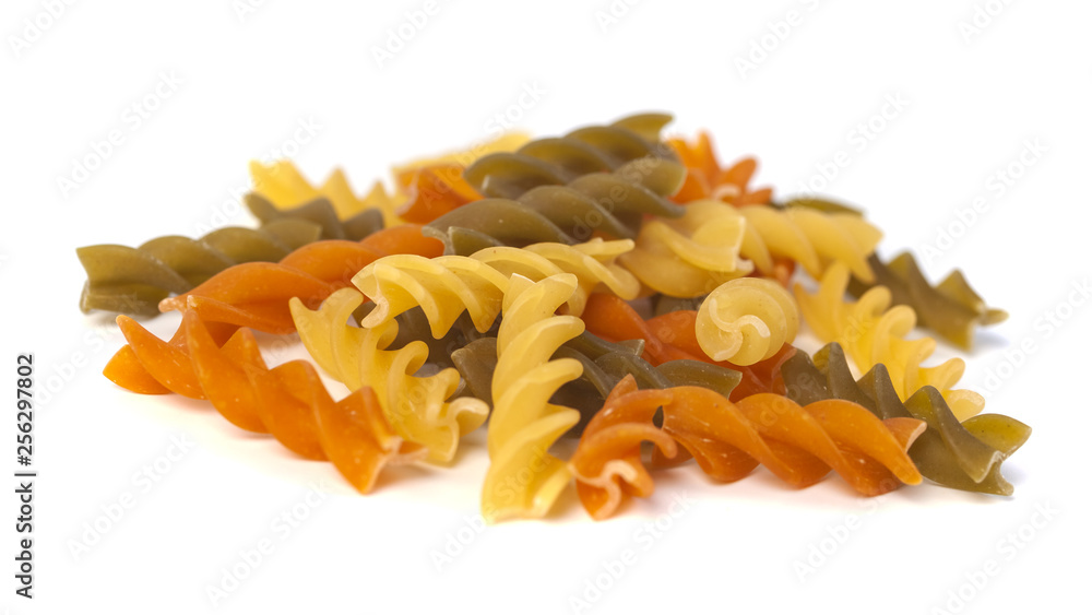Colored italian pasta isolated on white background Colored italian pasta isolated on white background
