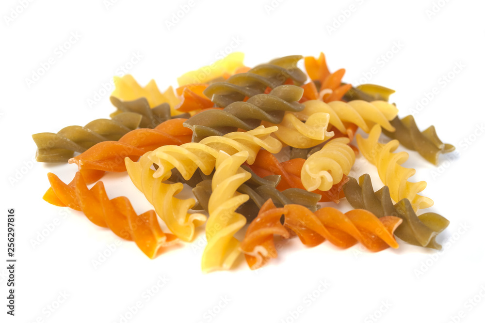 Colored italian pasta isolated on white background Colored italian pasta isolated on white background