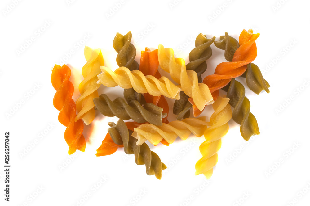 Colored italian pasta isolated on white background Colored italian pasta isolated on white background