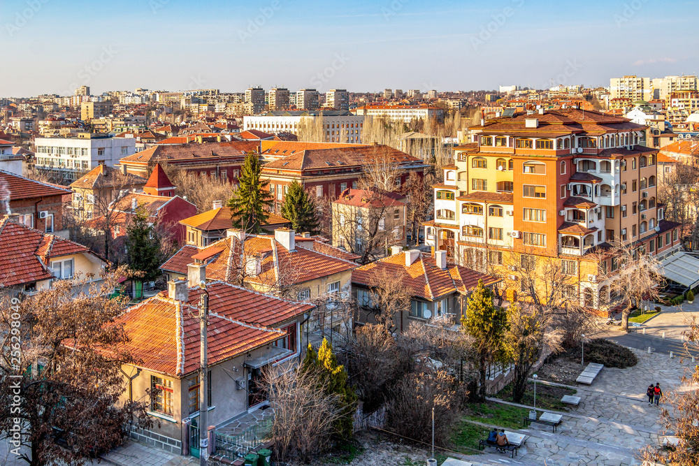 Elevated view to the town of Haskovo, Bulgaria on a sunny winter day