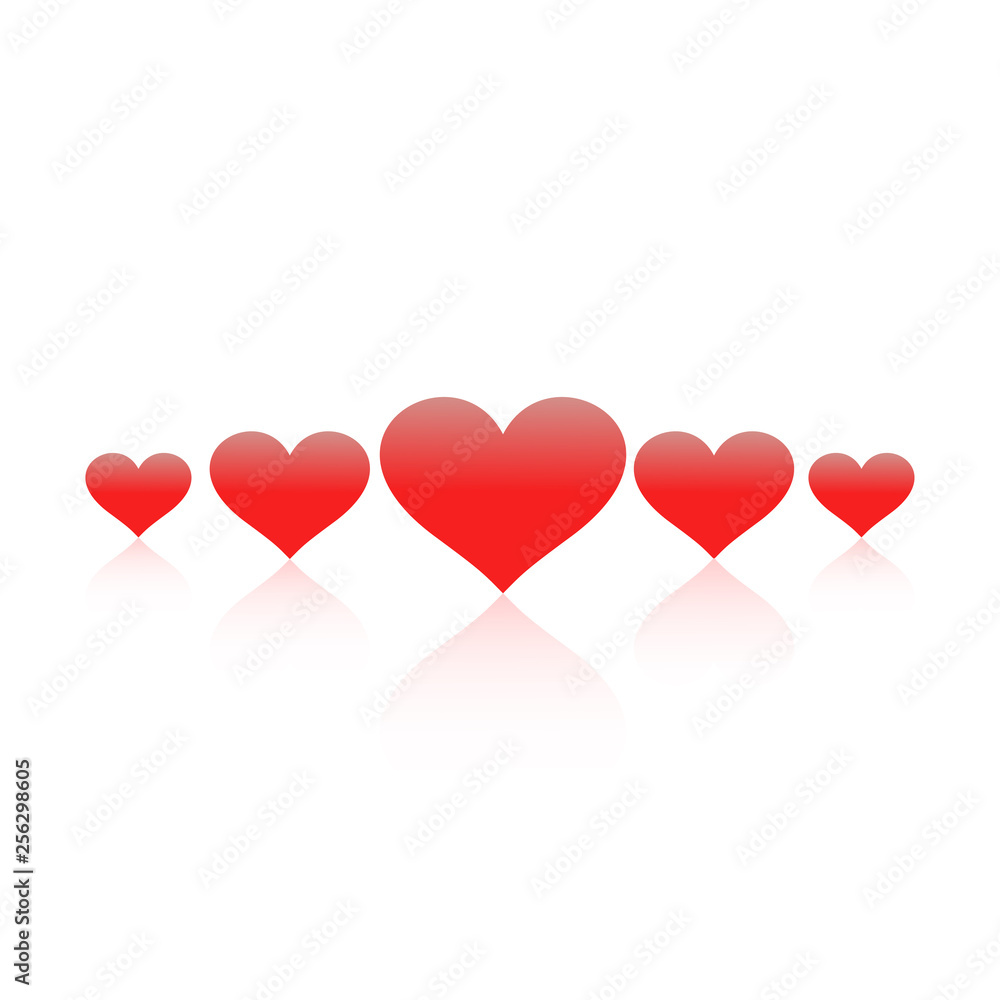A set of hearts with the display on a white background
