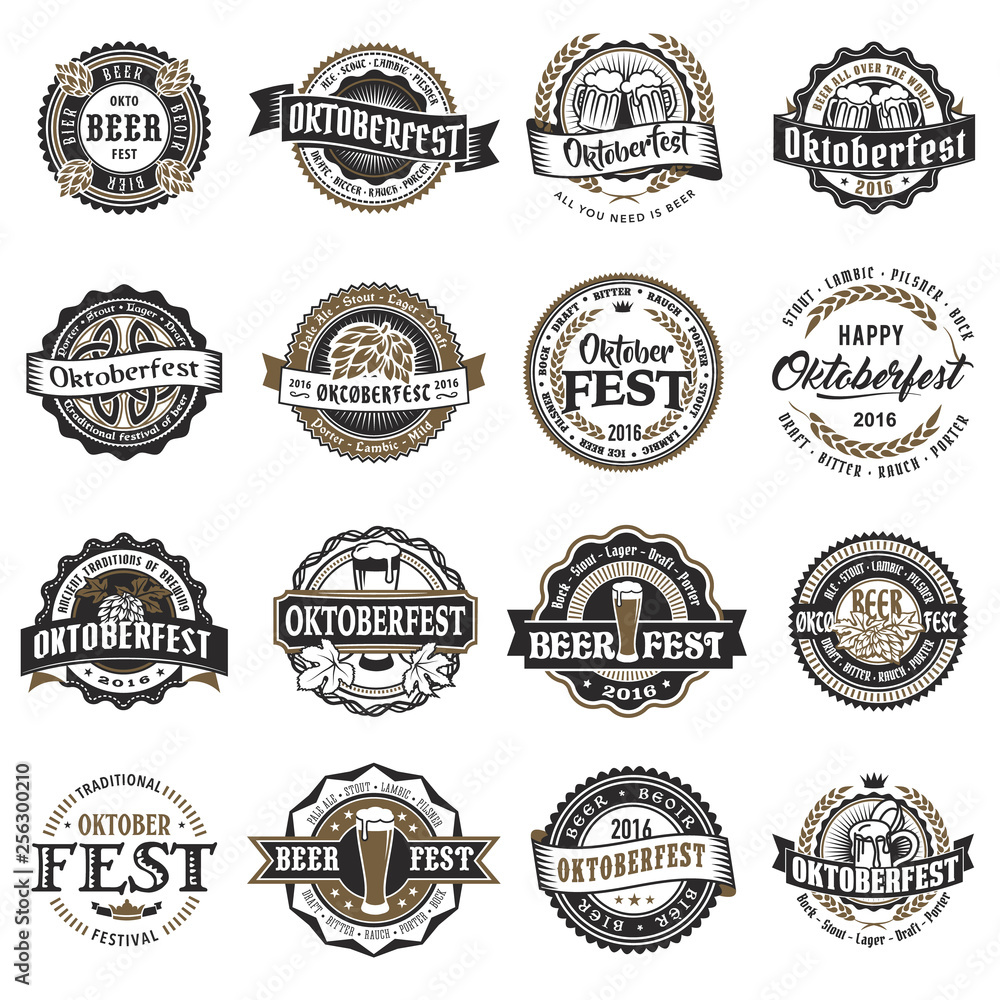 Oktoberfest vector logo set beer fest labels Oktoberfest vector logo set beer fest labels