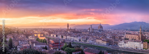 Italy, Tuscany, Florence, Cityscape with Ponte Vecchio at sunrise photo