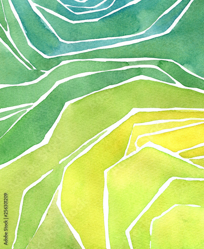 Watercolor rice or tea plantation, cascades field