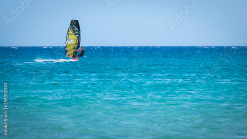 Photography Wind surfing at sea with copy space.
