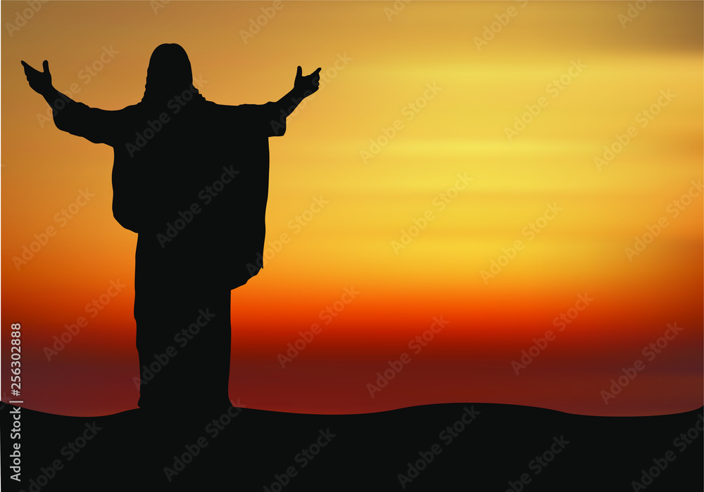 Fototapeta premium Silhouette Jesus. vector illustration Jesus and the sunset.