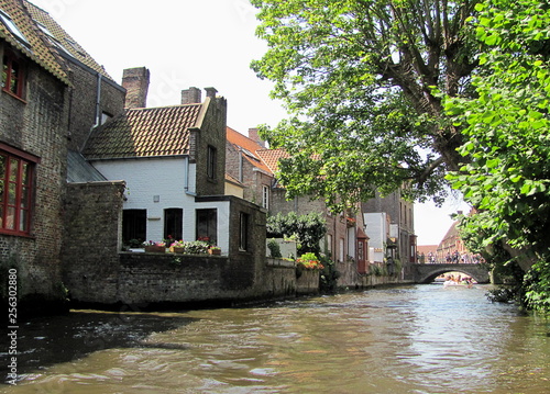 Scenery with water canal in Bruges, Belgium.