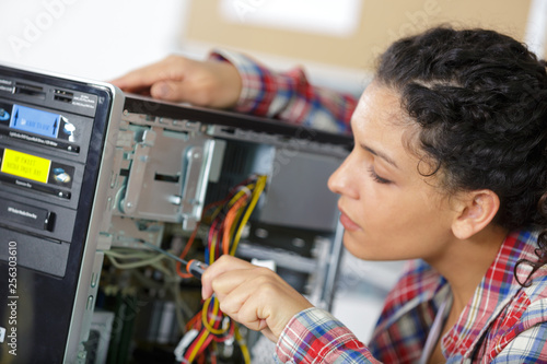Wallpaper Mural woman fix pc component in service center Torontodigital.ca