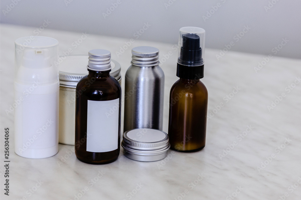 Cosmetic bottles and containers with blank label Cosmetic bottles and containers with blank label