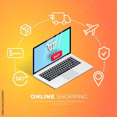 SHopping online with line icons