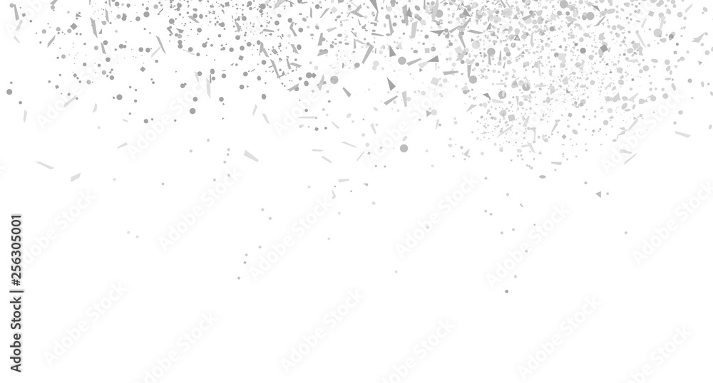 Multicolored confetti on isolated white background. Geometric holiday texture with glitters. Image for banners, posters and flyers. Black and white illustration