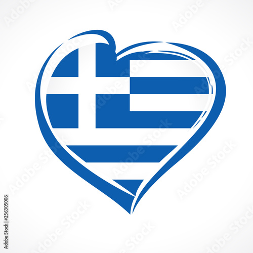 Love Greece, heart emblem national flag colored. Flag of Greece with heart shape for Hellenic Republic Independence Day from the Ottoman Empire isolated on white background. Vector illustration